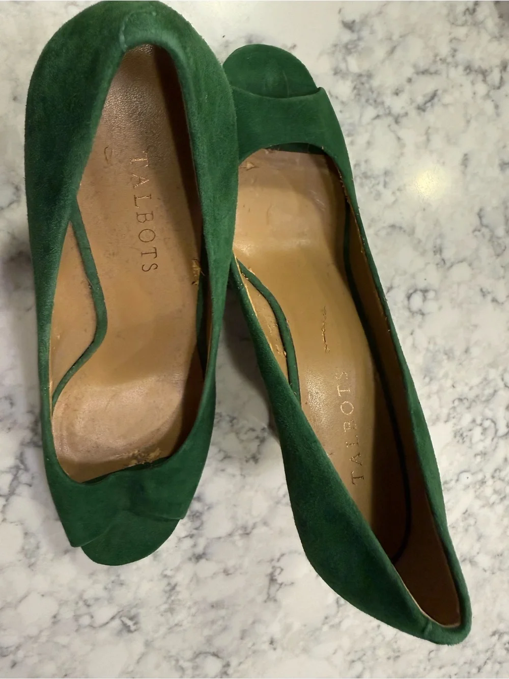 Talbots Emerald Green Peep-Toe Wedge Heels